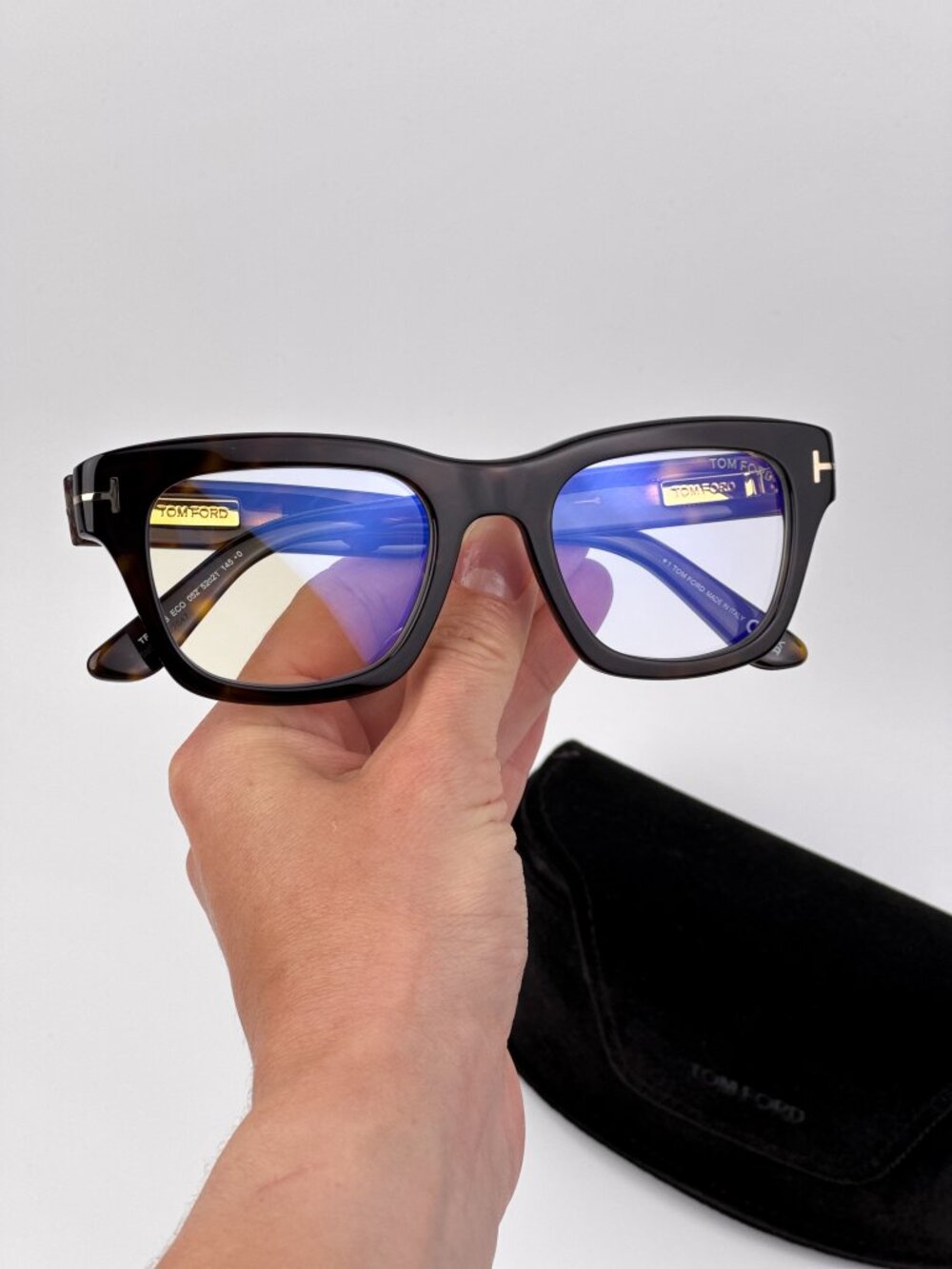 Tom Ford FT6036-B 052 Eyeglasses Havana Square Rectangular Frame Blue Block